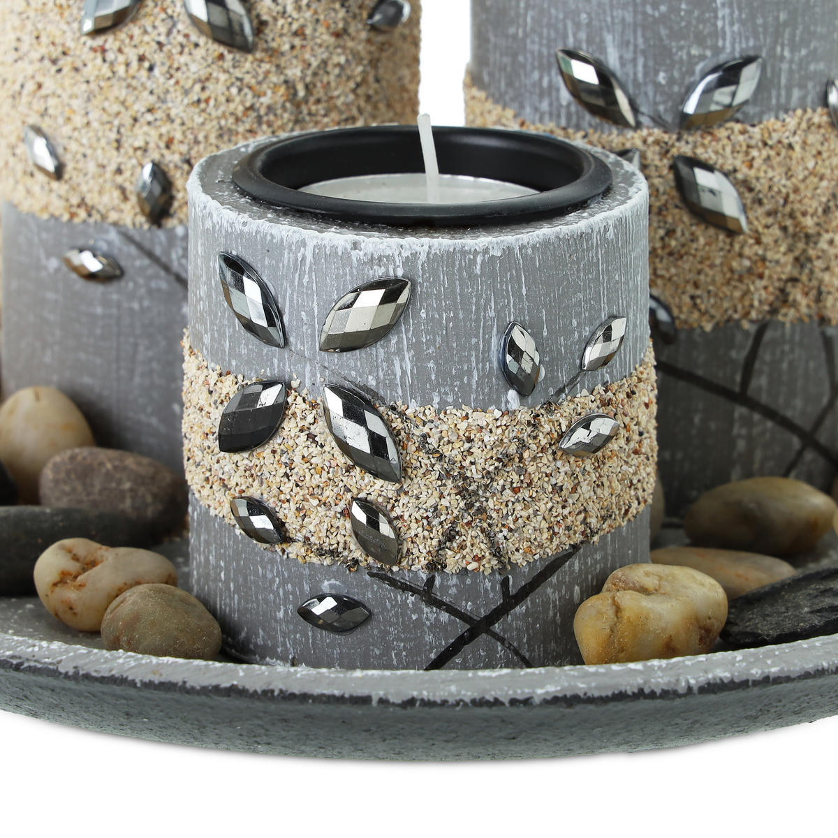 TEELICHTHALTERSET - Multicolor, Holzwerkstoff/Stein (13.5cm) - Relaxdays