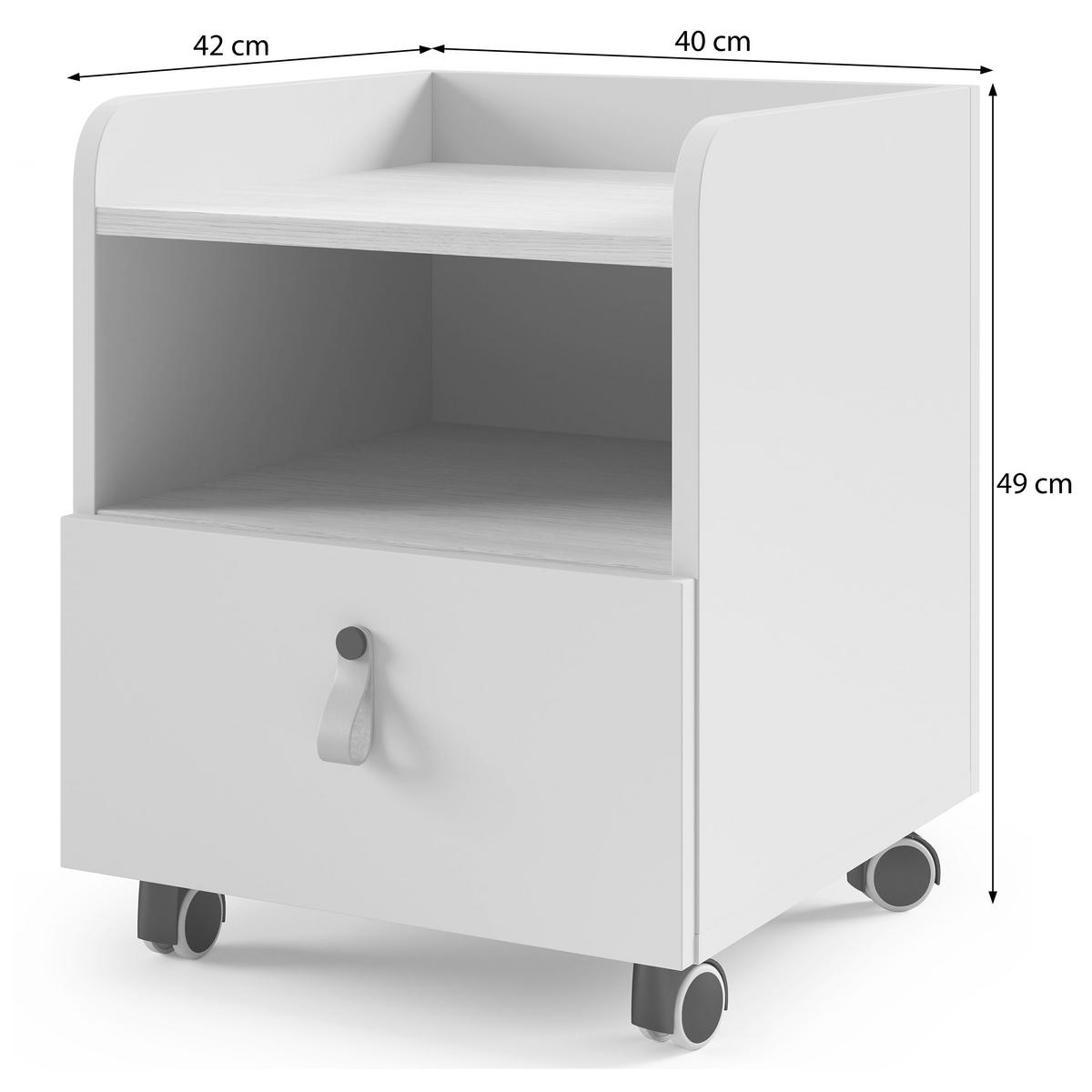 NOČNÍ STOLEK Sorella na kolečkách, se zásuvkou, do studentského pokoje, porcini + dub Mavelie - kapučínová/barva dubu, kov/kompozitní dřevo (40/49/42cm) - Beautysofa