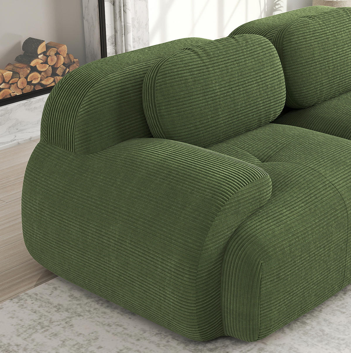 SOFA modular rahmenlos aus Cord Grün - Grün, Kunststoff (103/75/208cm) - Meubliv