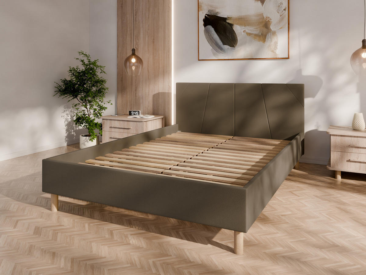 POLSTERBETT ALMORE 140x200cm Elegantes Polsterbett für modernen Wohnstil , Taschenfederkernmatratze LIORA(19cm), braun - Braun, Holz (140/200cm) - Panda Möbel