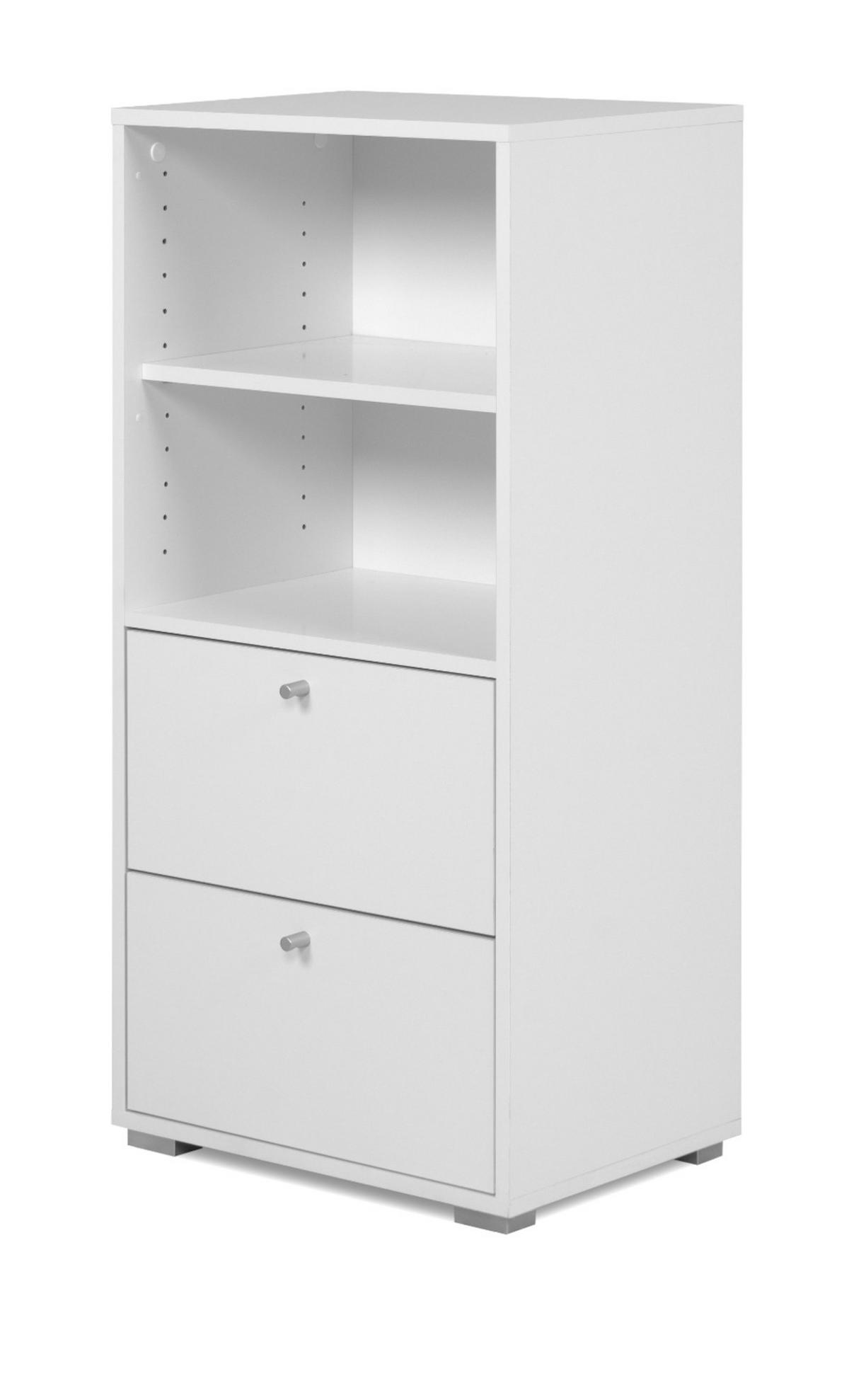 REGAL weiß 46 x 97 cm, Standregal mit 2 Schubladen - Silberfarben/Weiß, Holzwerkstoff/Kunststoff (46/96.5/33.5cm) - Furn.Design