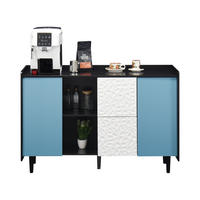 SIDEBOARD Schwarz Blau Weiß, mit Türen, 2 Schubladen, Innenfächern und Strukturfront, 120/40/80 cm - Blau/Schwarz, Holzwerkstoff (120/80/40cm) - WISHDOR