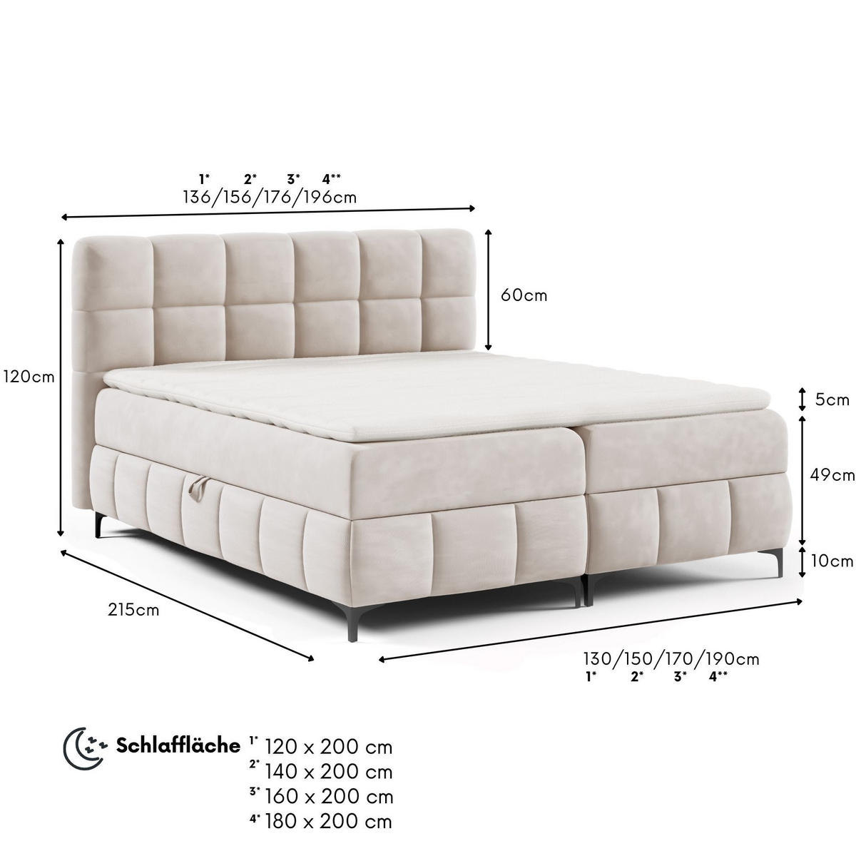 BOXBETT Cynthia 180x200 grau H3 - Grau, Textil (180/200cm) - AN-Moebel 4u