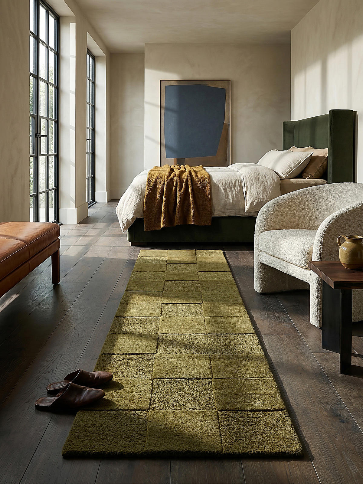 WOLLTEPPICH DEBEN, mit Schachbrettmuster, Grün, 60 x 230 cm - Grün, Textil (230/60cm) - KADIMA DESIGN