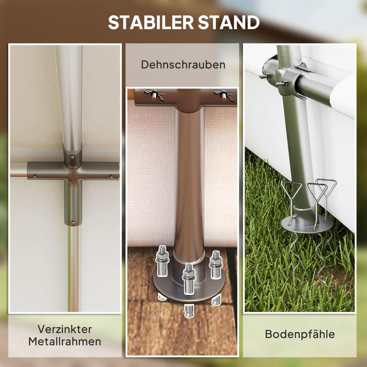 AUFBEWAHRUNGSZELT, wasserdicht Fahrradschuppen mit Türen, Fenster, Schuppen - Hellgrau, Metall (300/257/597cm) - Outsunny