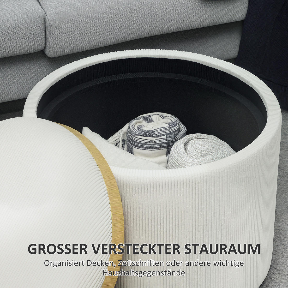 SITZHOCKER mit Stauraum 56 x 56 x 42 cm Cremeweiß - Creme, Textil (56/42/56cm) - HOMCOM