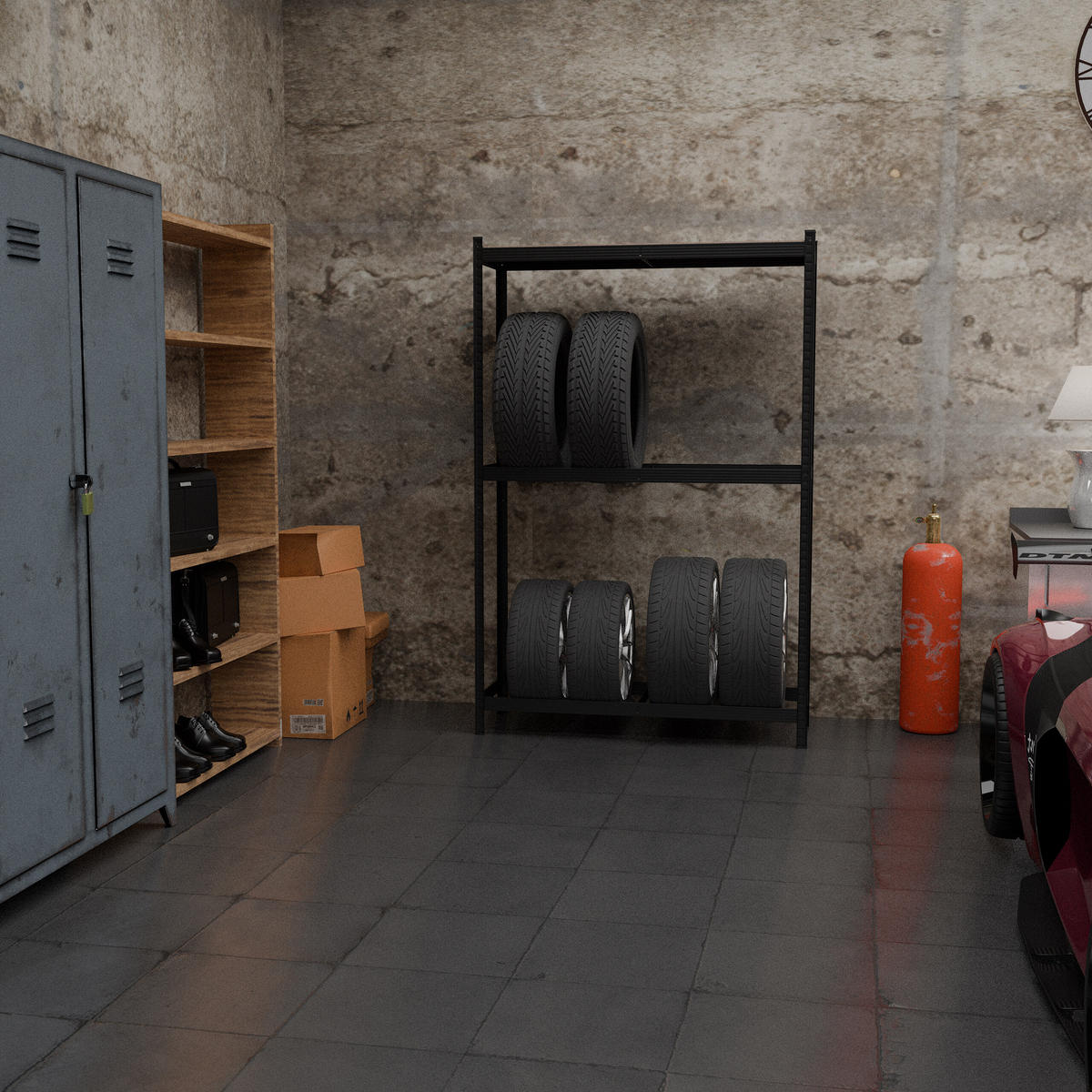 REIFENREGAL - Schwarz, Holzwerkstoff/Kunststoff (120/180/40cm) - Relaxdays