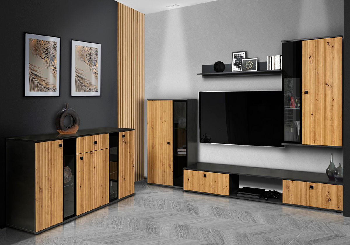 SIDEBOARD Formilo Grau Matera, Artisan Eiche 140,4/80/40,2 cm – Kommode mit Rillen - Hellbraun/Grau, Holzwerkstoff/Kunststoff (140/80/40cm) - AX Living