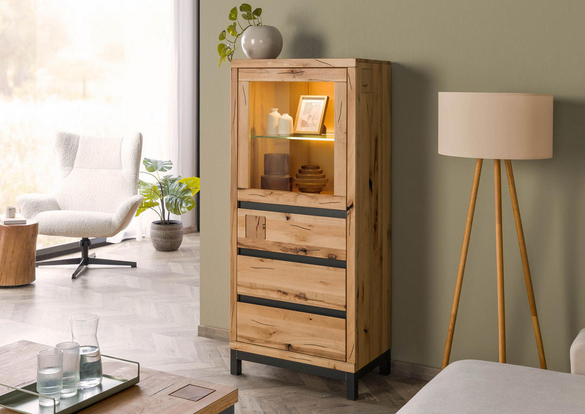 VITRINE Kernbuche 65x40x148 natur geölt VILLANDERS #103 - Braun, Holz (65/148/40cm) - Massivmoebel24