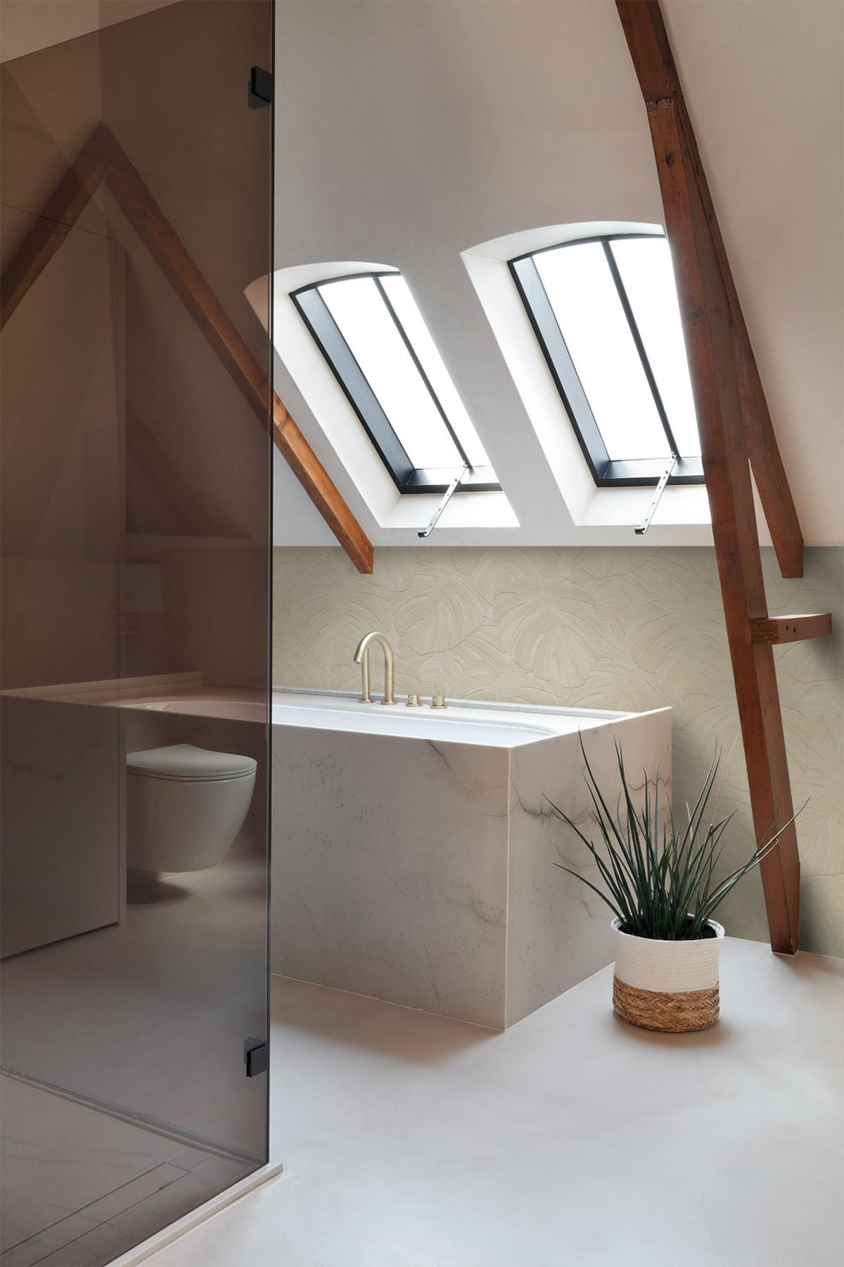 TAPETE tropische Blätter 53 cm x 10.05 m - Beige, Papier (53/1000cm) - Origin Wallcoverings