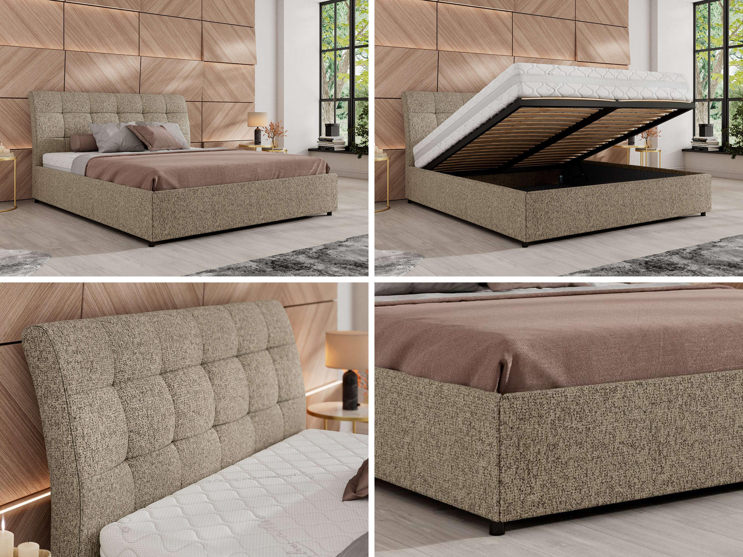 Thumbnail - MKS Polsterbett, Taupe, Textil, H2, Rechteckig, 200x200 cm, Oeko-Tex®, Schlafzimmer, Betten, Polsterbetten