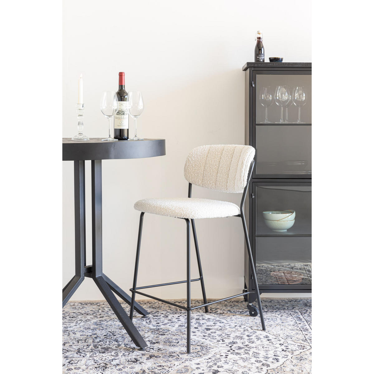 BARHOCKER Jolien 65 cm Schwarz/ Bouclé - 2 er Set - Weiß, Textil (48/89/54cm) - Housecraft Living