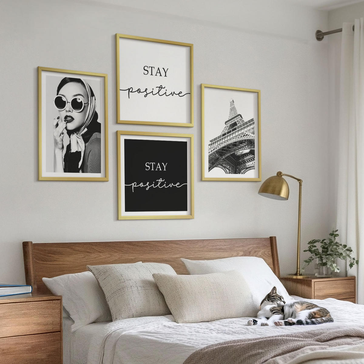 BILDER SET 4er Set - 50x50 cm & 40x60 cm Goldrahmen - Porträts, Eiffelturm-Slogans - Goldfarben, Kunststoff (50/50cm) - TULUP
