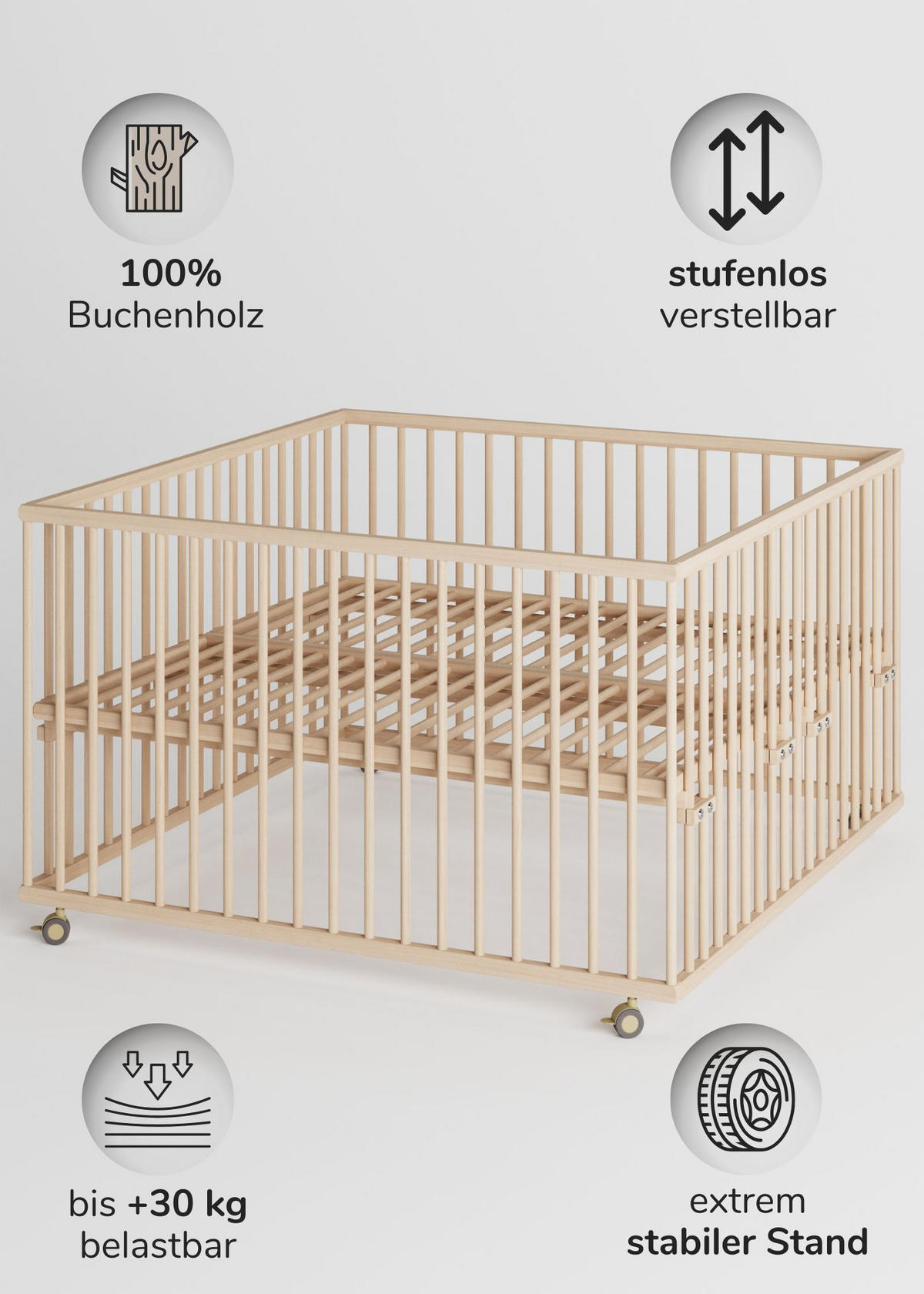 LAUFGITTER XXL 120x120 cm mit Lattenrost - natur - Premium Kollektion - Naturfarben, Holz (120/74/120cm) - Sämann – make a difference.