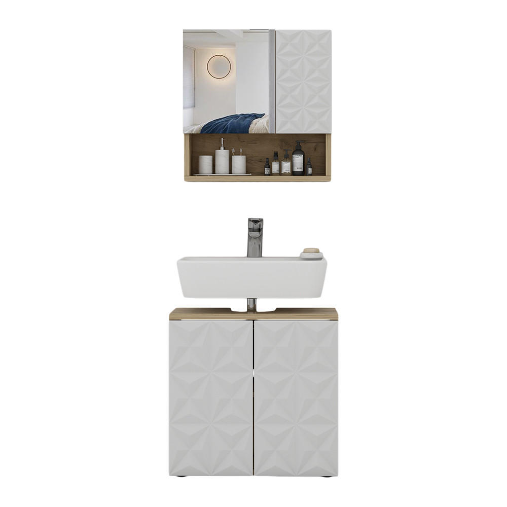 BADMÖBEL-SET Edge Weiß 2 Teile - Eichefarben/Weiß, Holzwerkstoff (60/57/30cm) - Vicco