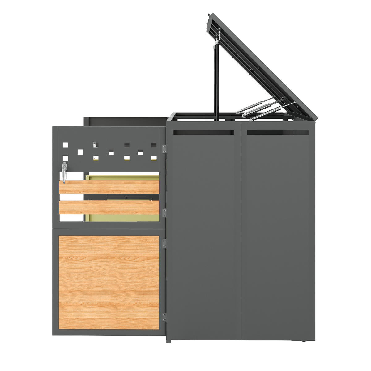 MÜLLTONNENBOX Mit Klappdeckel Holzoptik/Grau - Braun, Metall (132/120/80cm) - ComfortXL