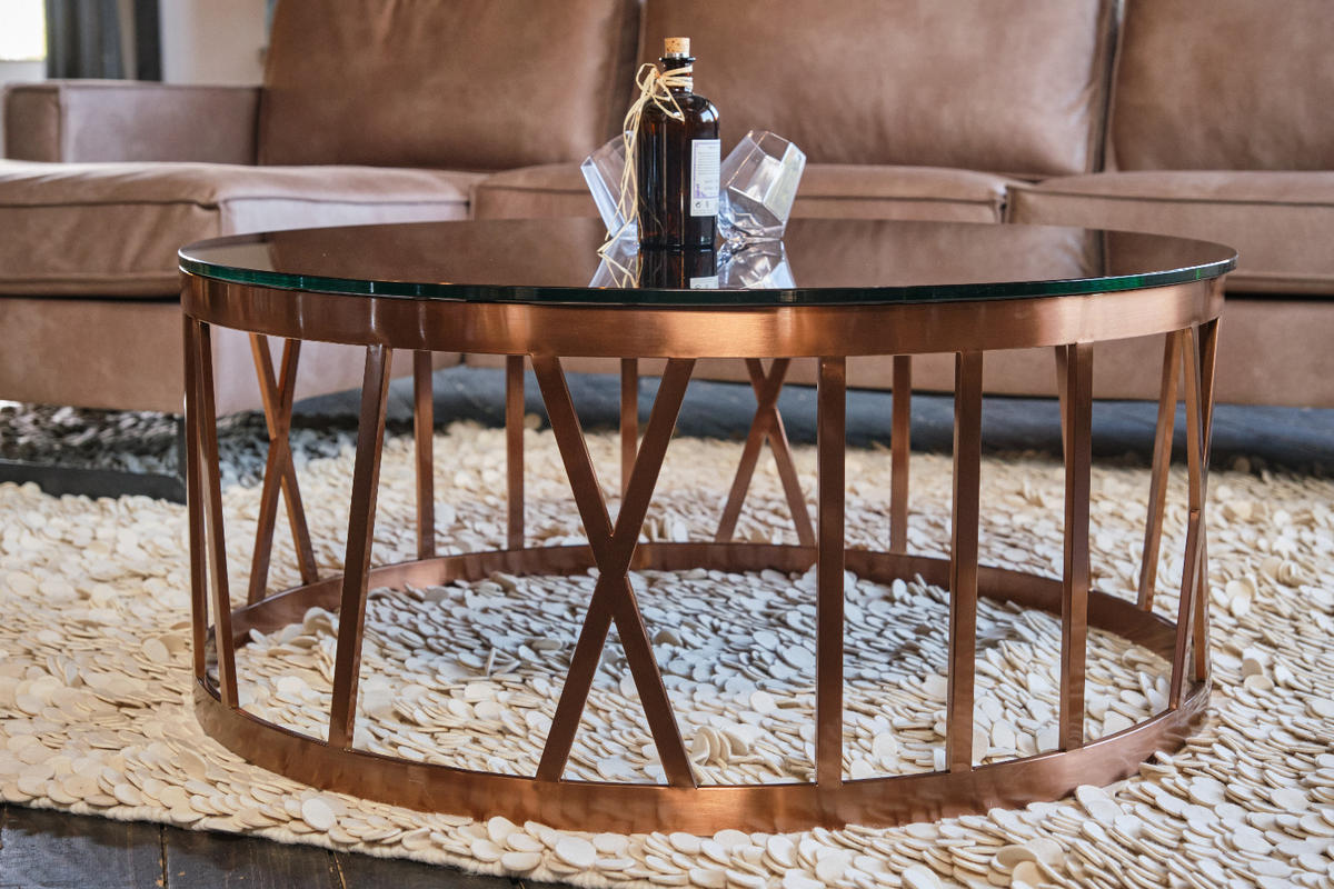 COUCHTISCH MELLA Rosé Glas - Roségold/Rosa, Glas/Metall (100/100/43cm) - KAWOLA