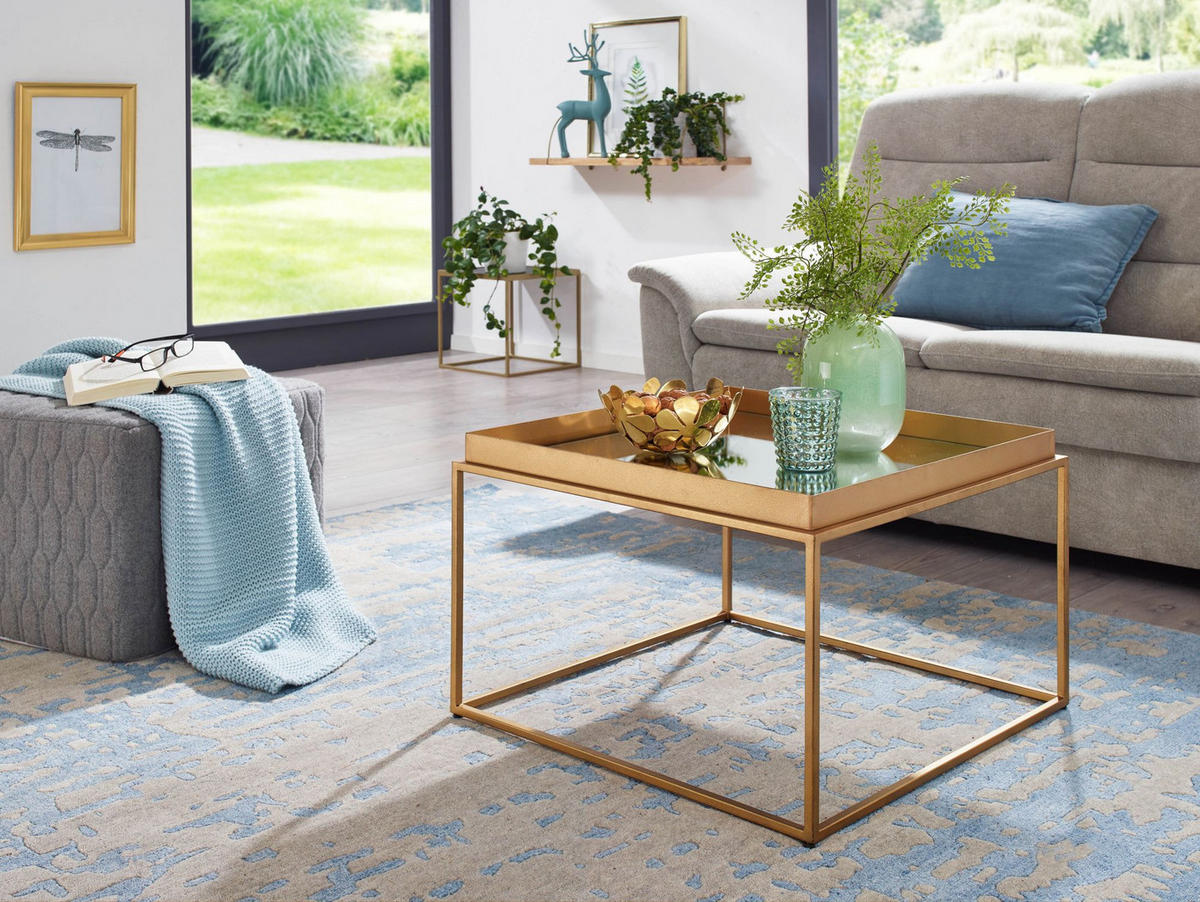COUCHTISCH Quadratisch, Verspiegeltes Glas, Goldenes Metallgestell, Modernes Design - Goldfarben, Glas/Metall (60/60/41cm) - KADIMA DESIGN