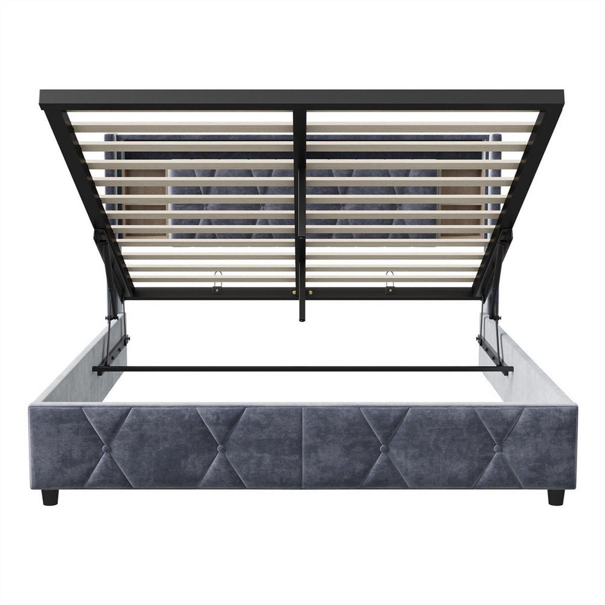 POLSTERBETT 160x200 cm mit LED-Beleuchtung - aufklappbarem Kopfteil & hydraulischem Bettkasten - Integrierte Ladestation - Grau, Textil (160/200cm) - DELFA