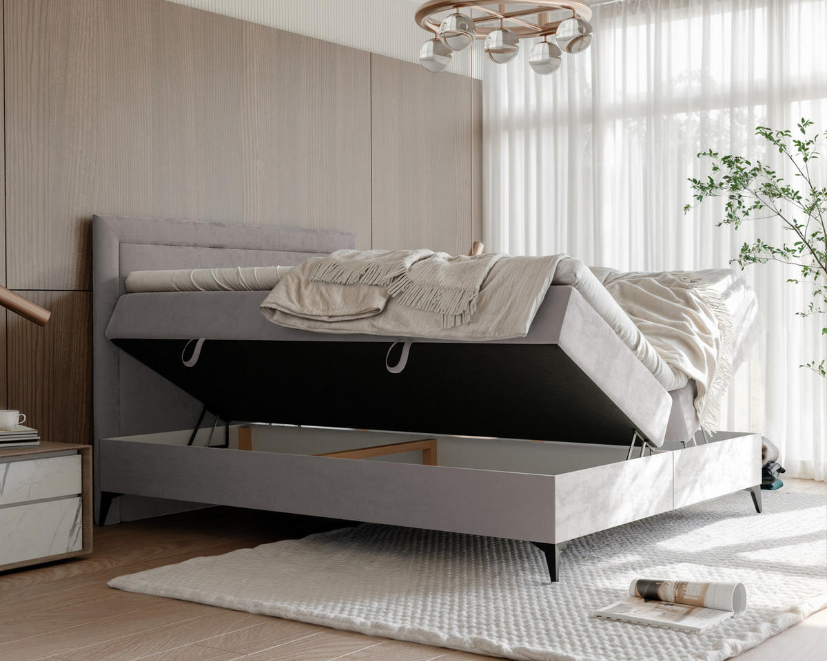 BOXBETT NERO 160/200 cm mit Matratze und Topper, Grau - Schwarz/Grau, Holzwerkstoff/Textil (160/200cm) - Idohome
