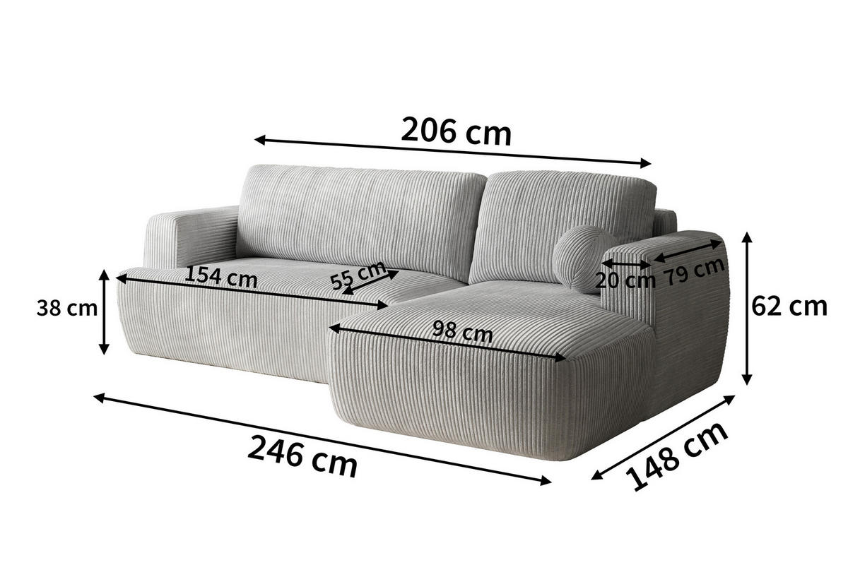 ECKSOFA SENTI P R-S Creme Kordstoff mit Schlaffunktion - Creme, Holz (246/148cm) - MASSENO