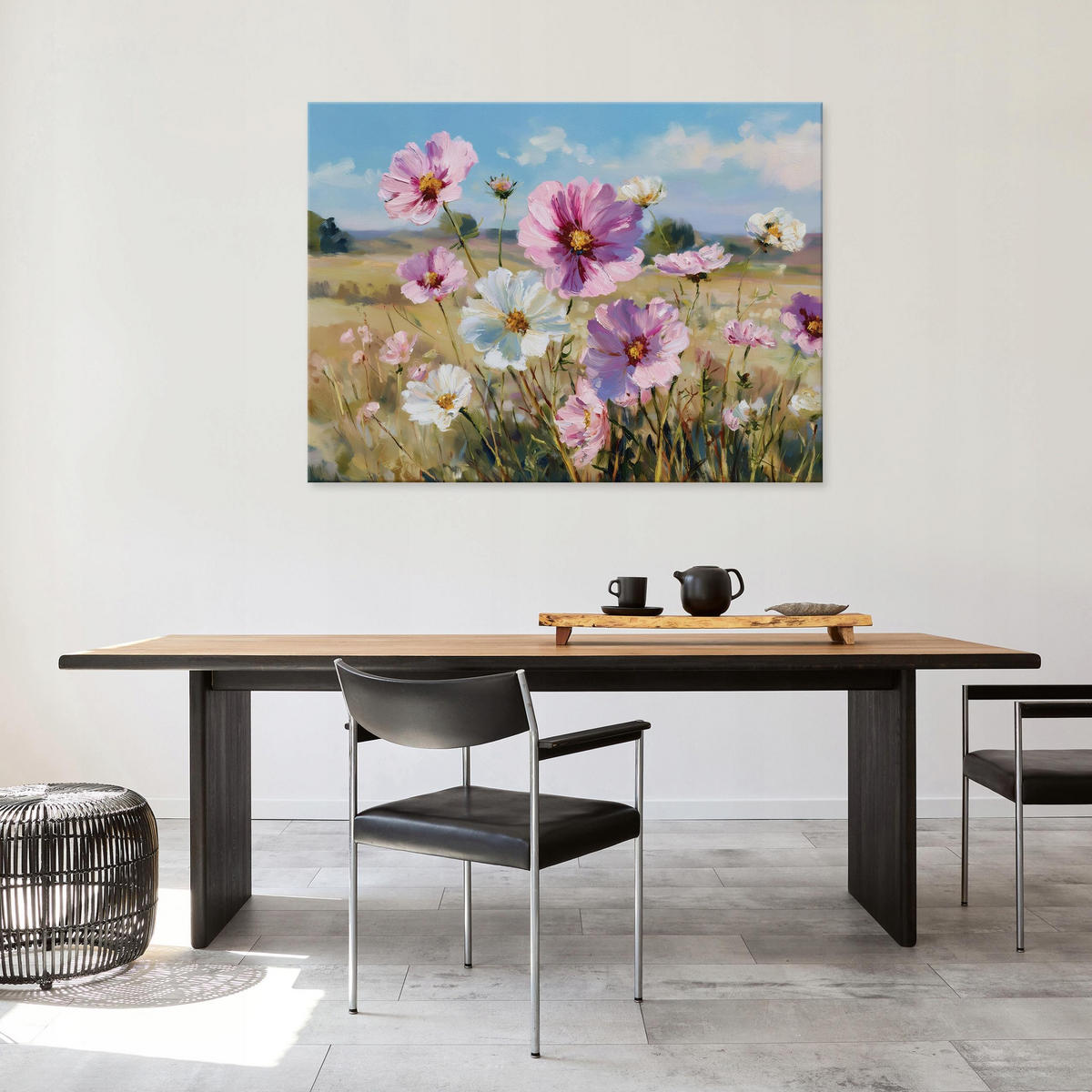 LEINWANDBILD Blumen Wiese Rosa 120x80 cm - Multicolor, Holzwerkstoff (120/80cm) - Wallarena