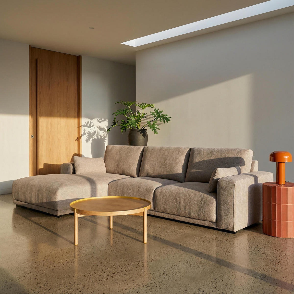 ECKSOFA Webstoff Beige - Beige/Schwarz, Holz/Textil (305/105cm) - Furnhouse