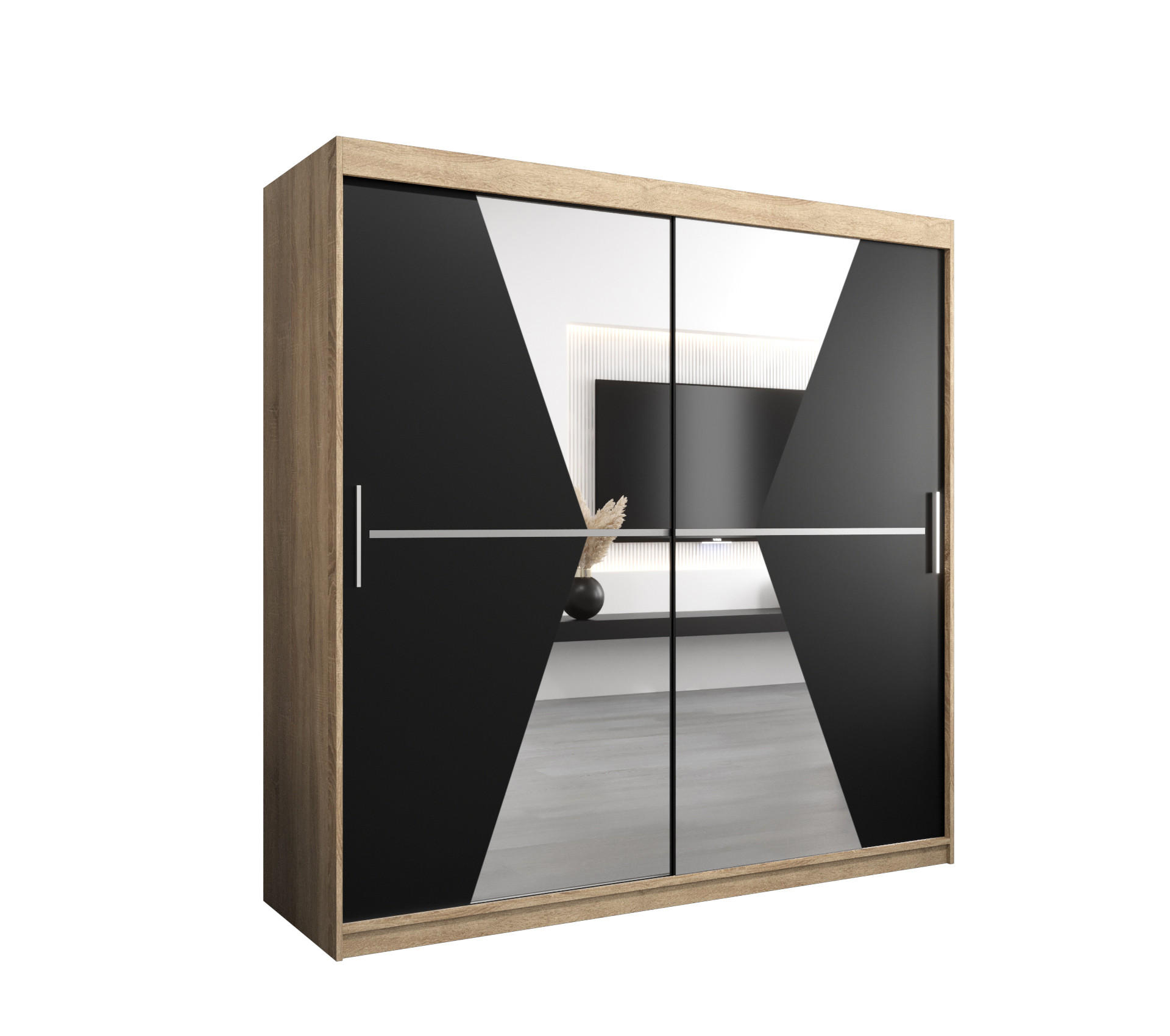 Abiks Möbel Schwebetürenschrank Sonoma Eiche, Schwarz 200x200x62 cm