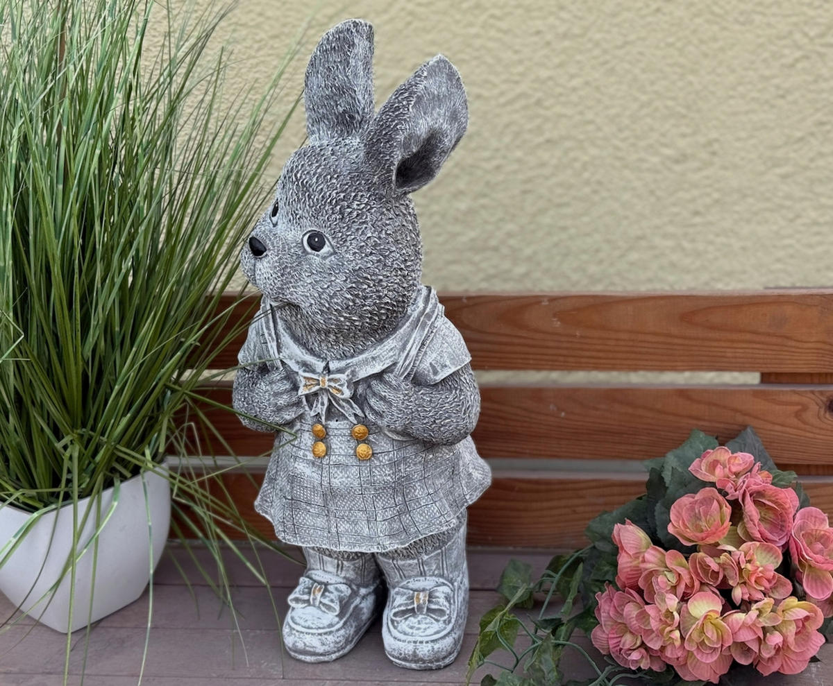 STEINFIGUR Hase Hasenmädchen Rosi frostfest Steinguss - Grau, Stein (19/46/20cm) - stoneandstyle