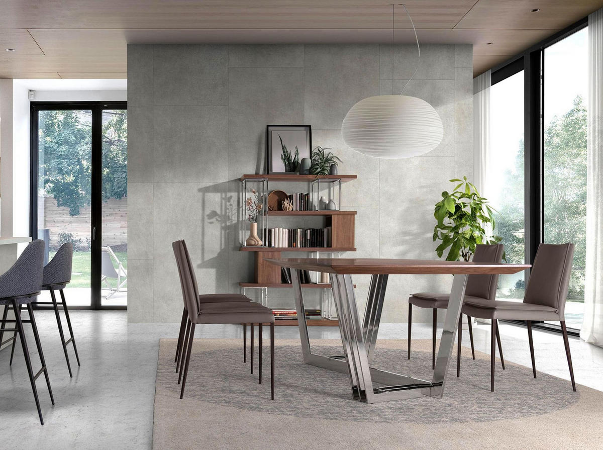 ESSTISCH Esstisch ovales Fass Walnuss aus verchromter Stahl Ø220/110/77 cm - Edelstahlfarben/Walnussfarben, Holz (110/220/77cm) - ANGEL CERDA