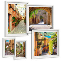 BILDER SET 5er Set - 50x50 cm & 20x30 cm & 40x60 cm Weißer Rahmen - Italienische Straßen, Blumen, Architektur - Weiß, Kunststoff (40/60cm) - TULUP