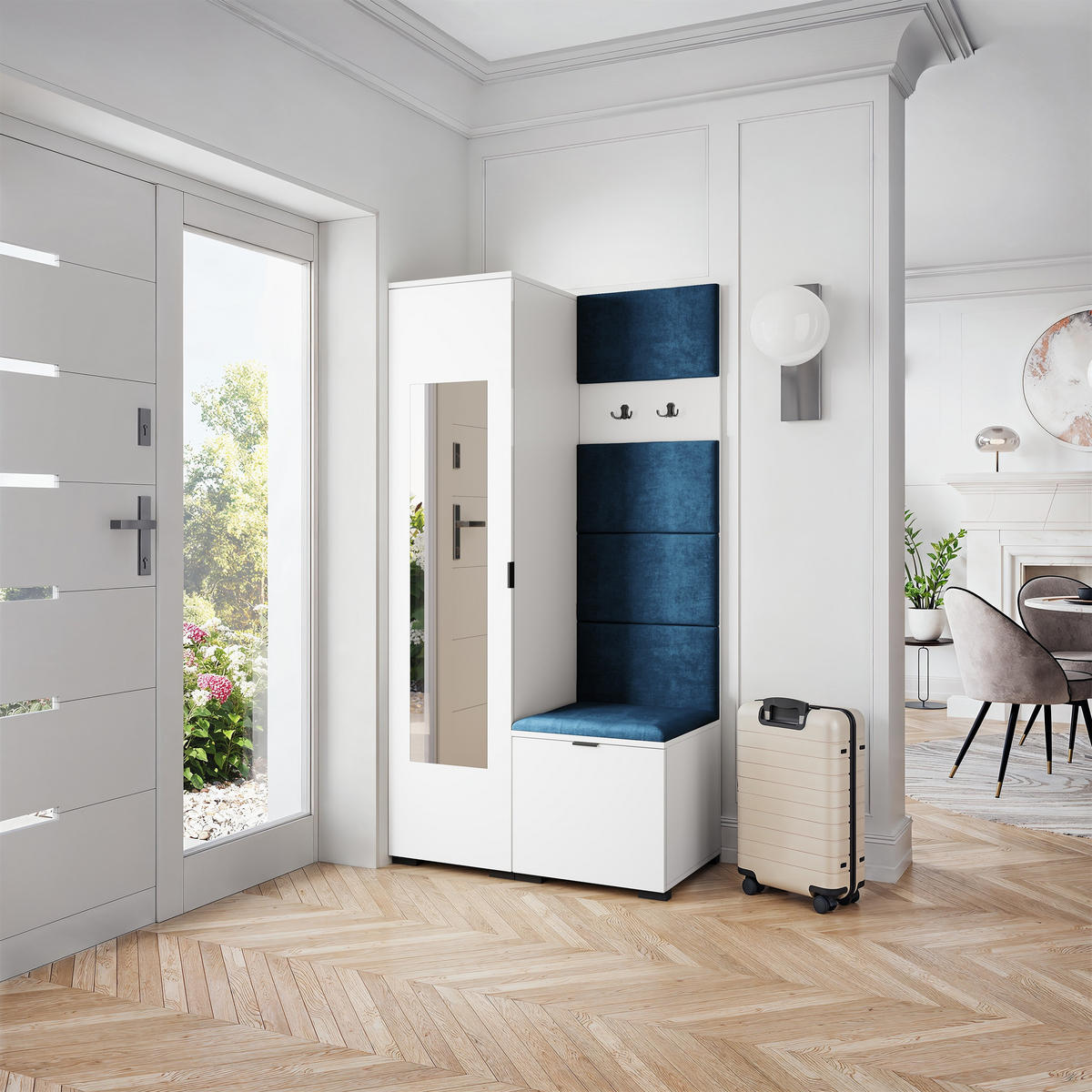 GARDEROBENSCHRANK VIRA 95/181/51 cm Modern Garderobe-Set Weiß - Blau/Weiß, Holzwerkstoff (95/181/51cm) - MASSENO