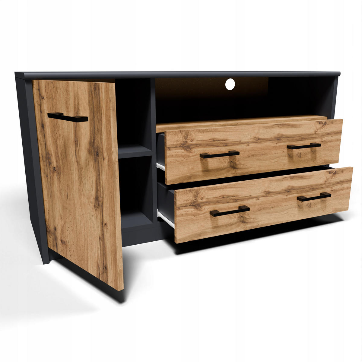 FERNSEHKOMMODE 1D2S Anthrazit-Wotan Eiche 110/41/55 cm - Anthrazit/Eiche Wotan, Holzwerkstoff (110/55/41cm) - Matkam Möbel