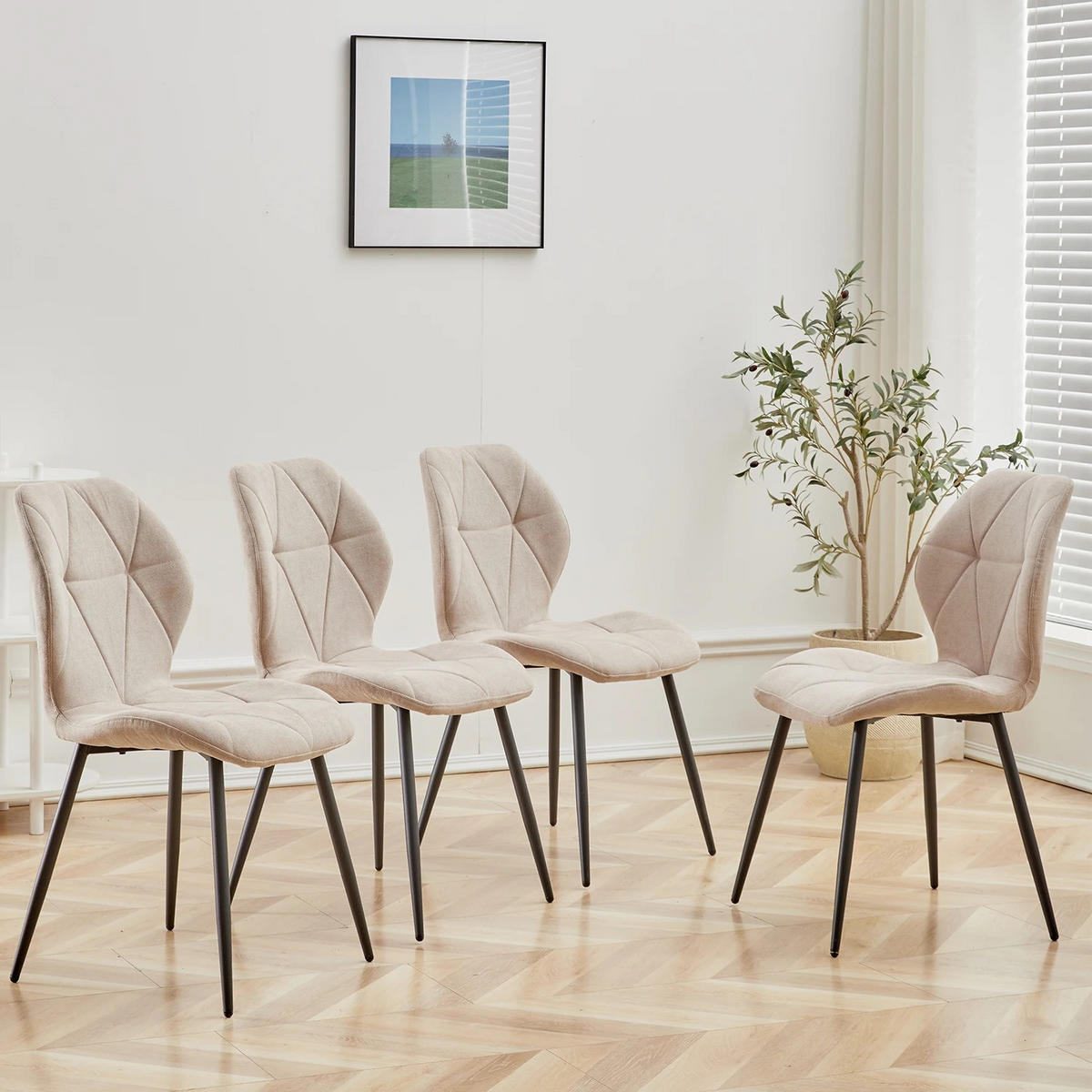 ESSZIMMERSTUHL Leinenstoff Gepolstert Metallbeine Beige 4-teilig - Beige, Textil (48/84/41cm)