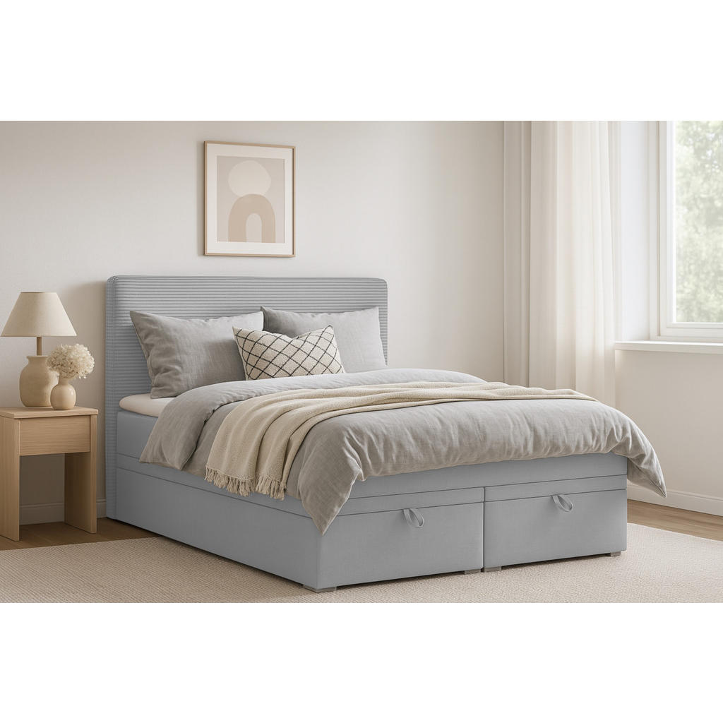 Thumbnail - Deine Möbel 24 Boxbett, Hellgrau, Textil, H4, Höhe ca. 19 cm, 200x200 cm, Schlafzimmer, Betten, Boxspringbetten