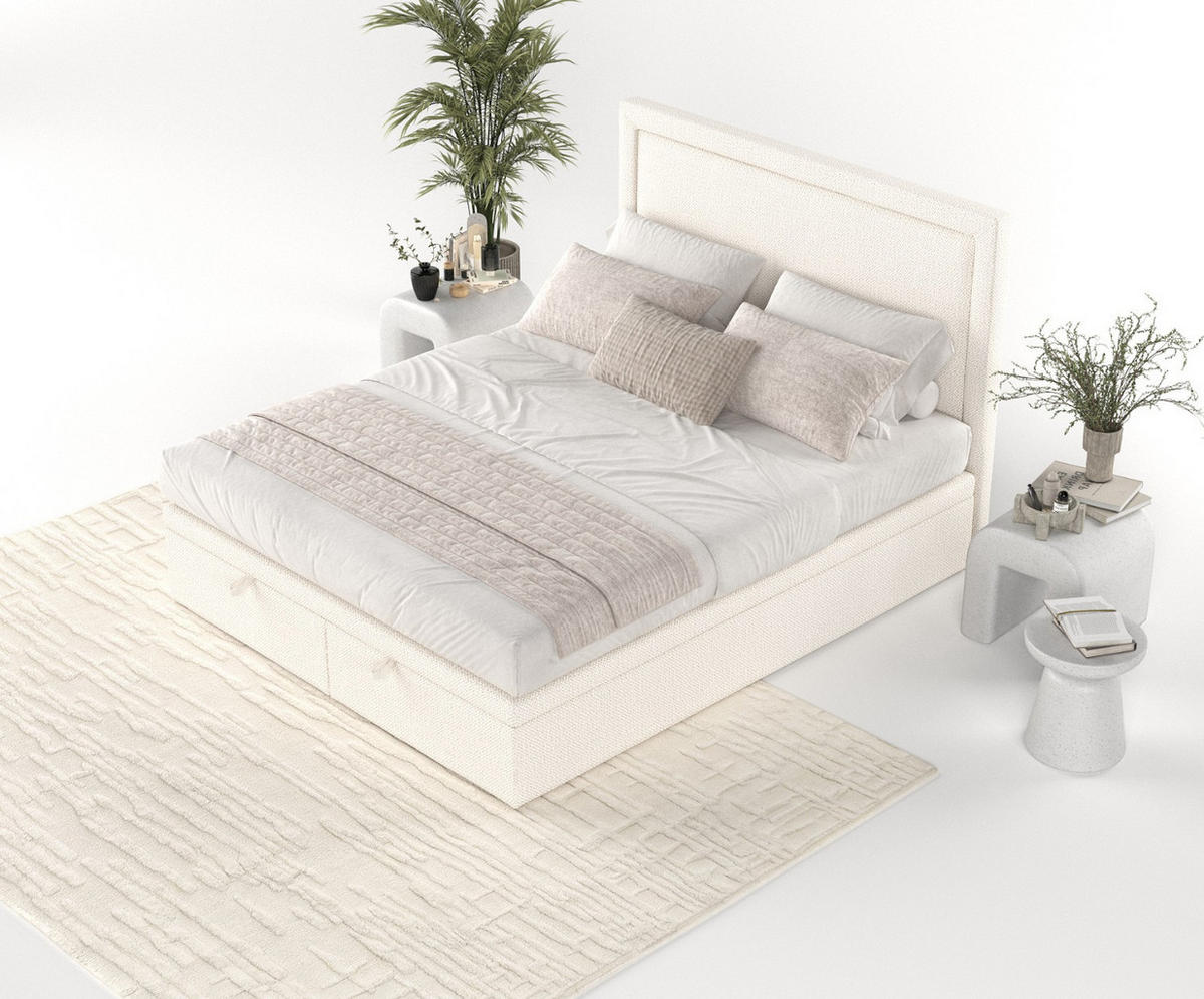 POLSTERBETT Salma mit Stauraum 200/200 cm Creme im Alta Stoff - Creme/Schwarz, Holz/Holzwerkstoff (200/200cm) - AltaBeds