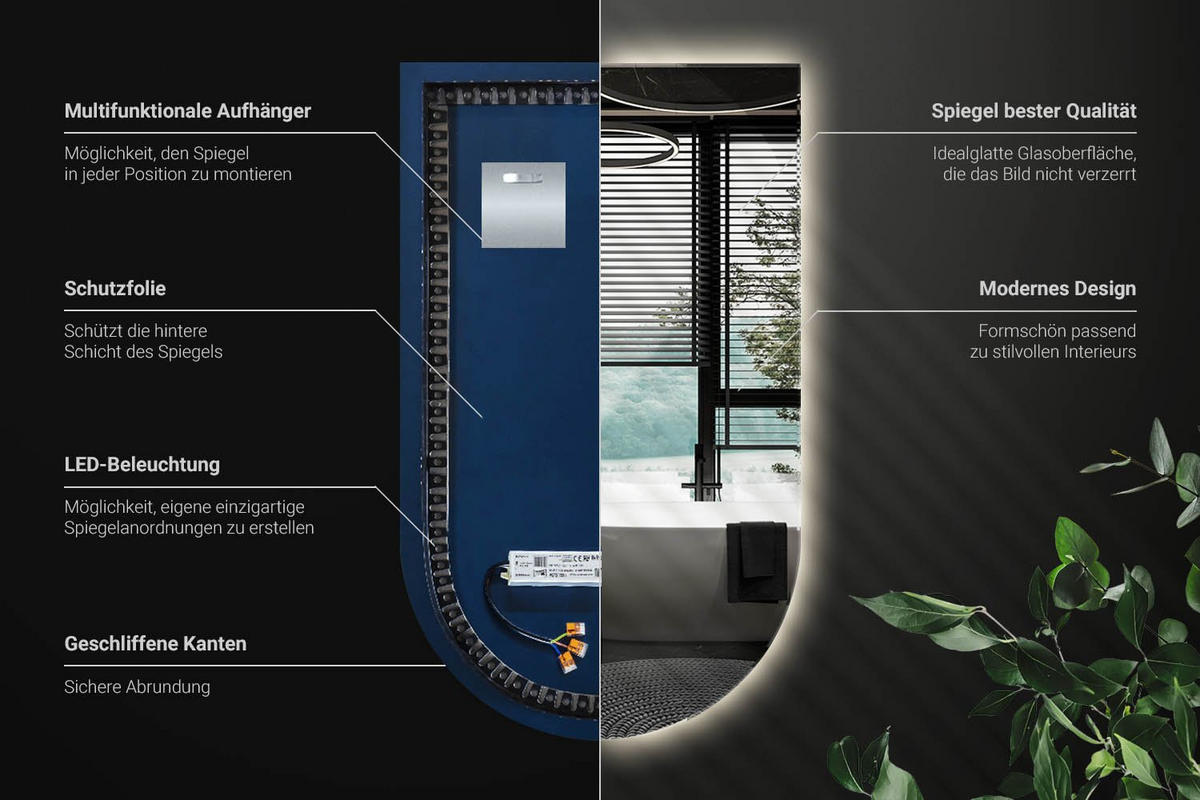LED SPIEGEL 50x90 cm Neutralweiß 4000K - Transparent, Glas (50/90/0.4cm) - Wallfluent