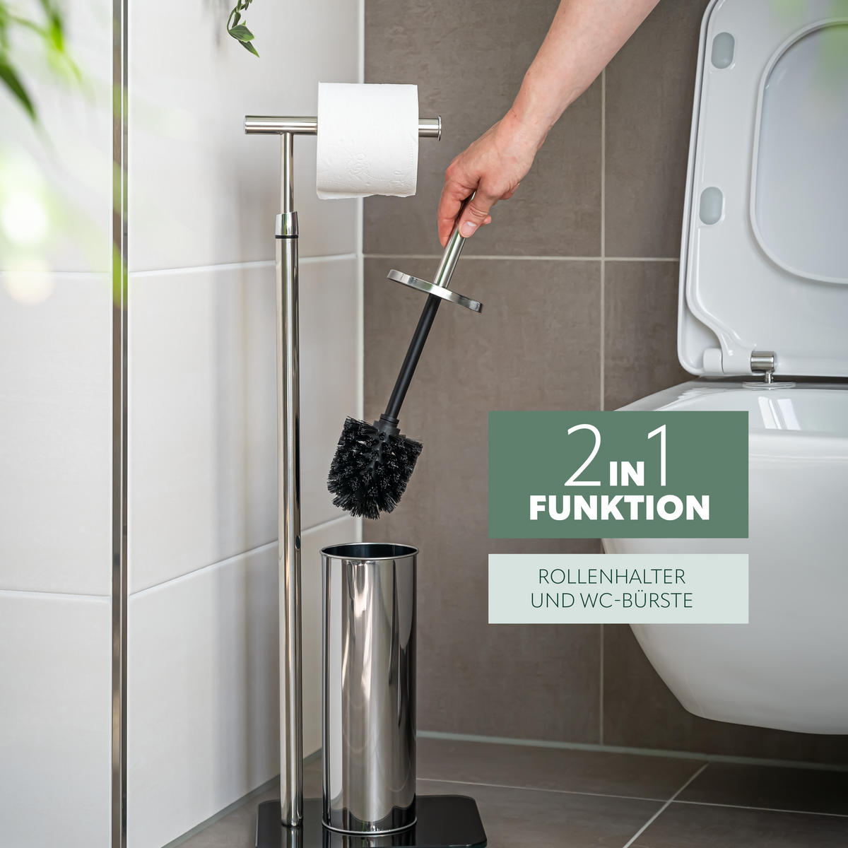 STAND-WC-GARNITUR, schwarz - Schwarz, Metall (22/70/18cm) - bremermann