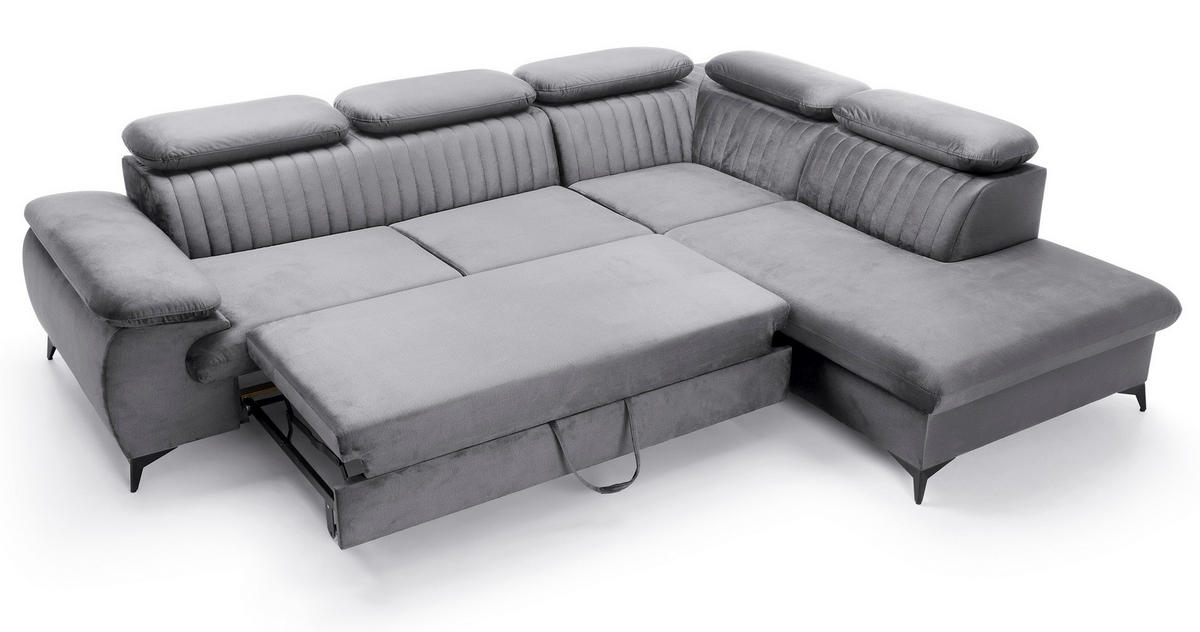 ECKSOFA 275 cm mit verstellbaren Kopfstützen Xanto L, Rechts, Grau - Grau, Holz (221/275cm) - Emporius