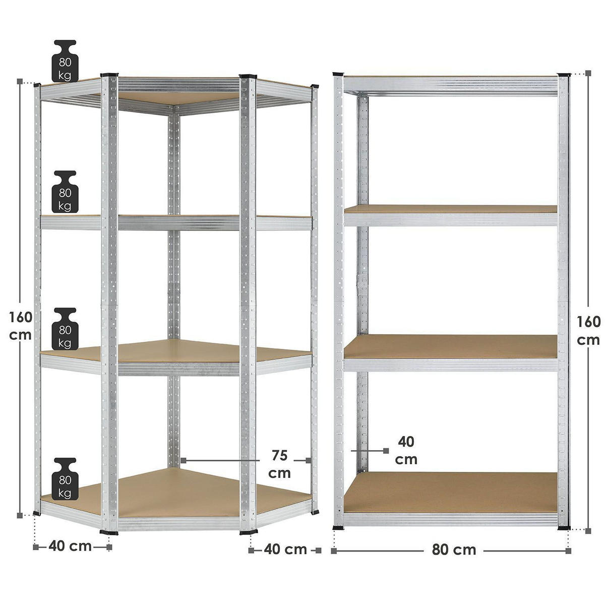 REGALSYSTEM Easy silber insgesamt 12 Böden (3er-Set) - Silberfarben, Metall (155/160/155cm) - Juskys