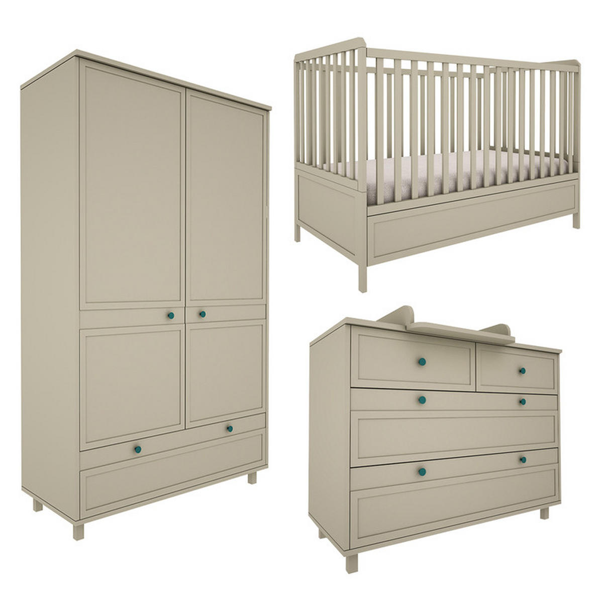 POKOJ PRO MIMINKO 3DÍLNÝ Gabriel Zelená - zelená barva, kompozitní dřevo (145/103/75cm) - Petits-meubles