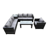 GARTENSOFA-SET MIT COUCHTISCH LOUNGE SOFA Polyrattan Outdoor 7-Sitzer - Dunkelgrau/Grau, Glas/Kunststoff - Fimous