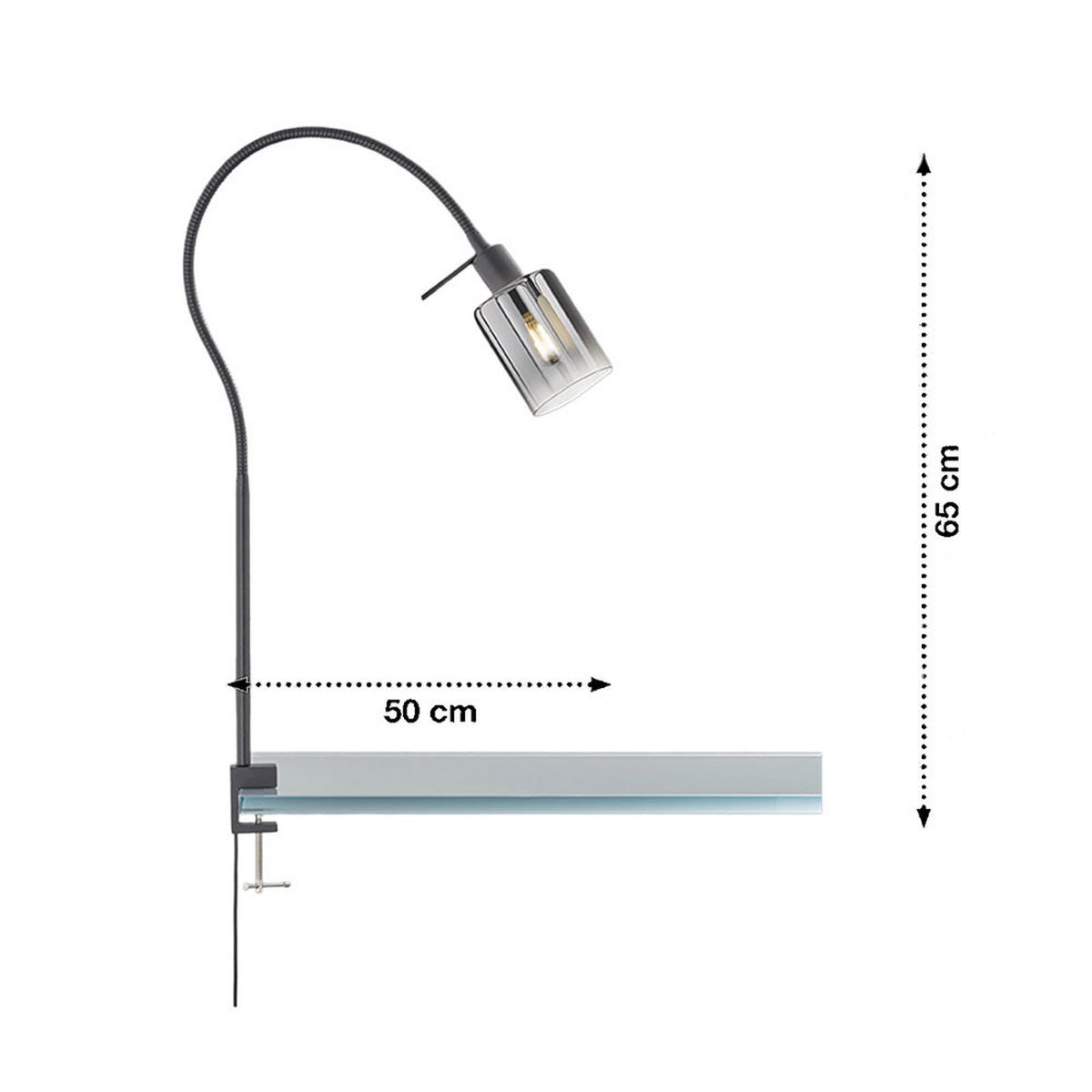 KLEMMLEUCHTE Flexo Rauchglas Schwarz - Schwarz, Glas (50/8.5/65cm)