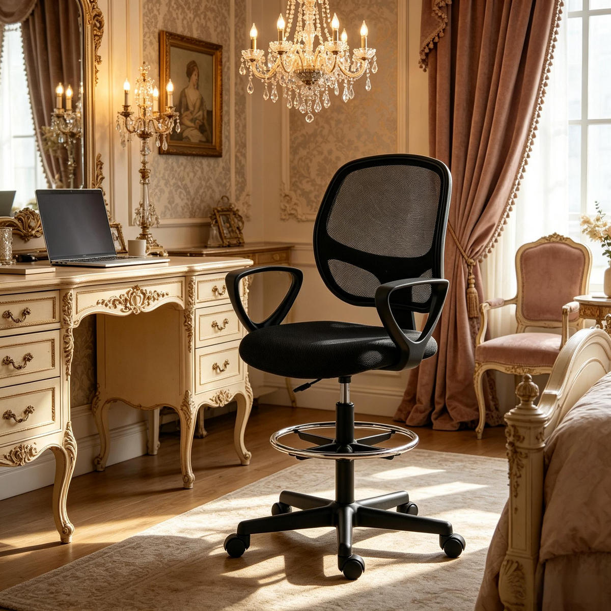 DREHSTUHL ergonomischer Bürostuhl mit Fußstütze 58 bis 78 cm - Schwarz, Leder (59/103/58cm) - Gisaae