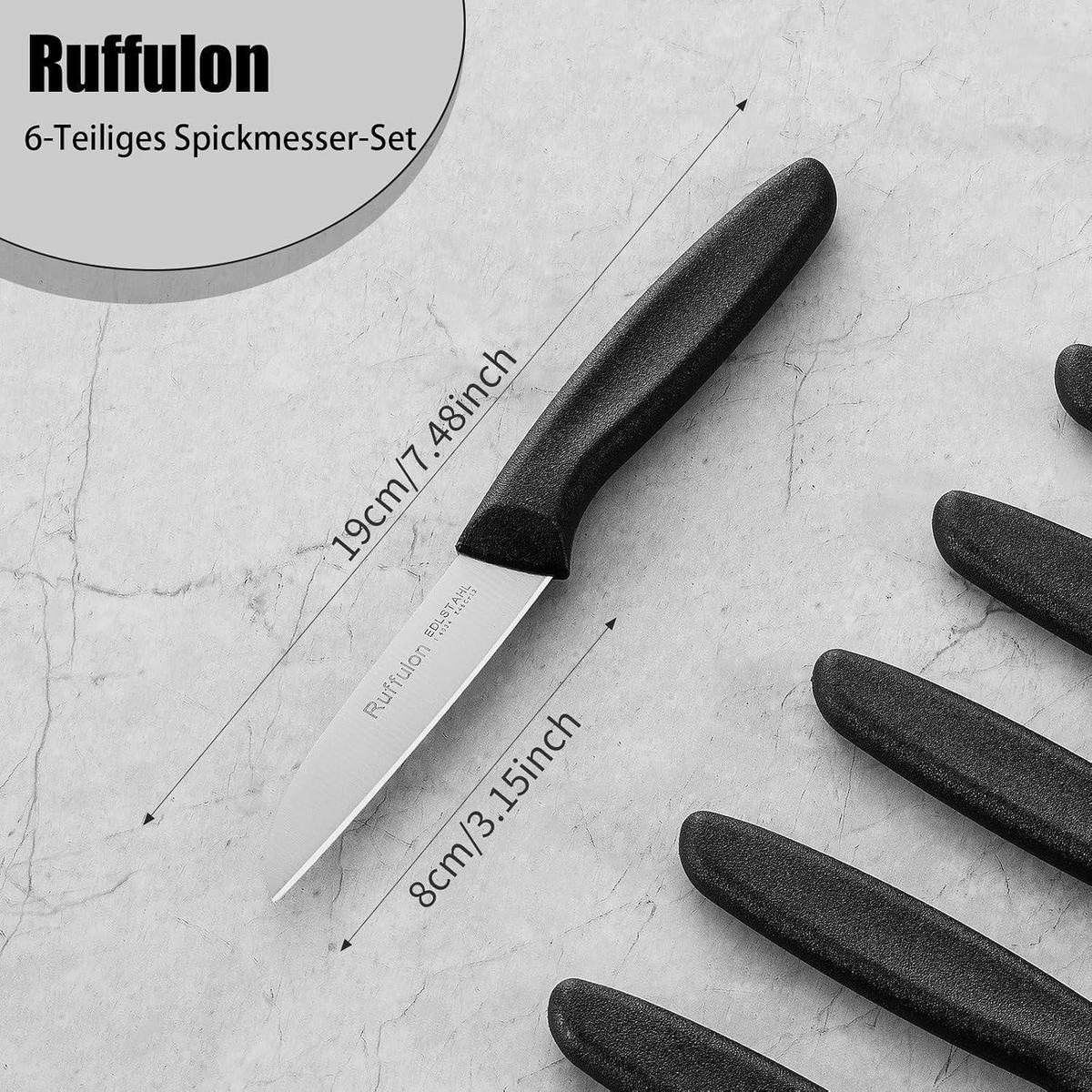 GEMÜSEMESSER 6-teiliges Set Edelstahl Kunststoffgriff Schwarz - Silberfarben, Metall (19cm)