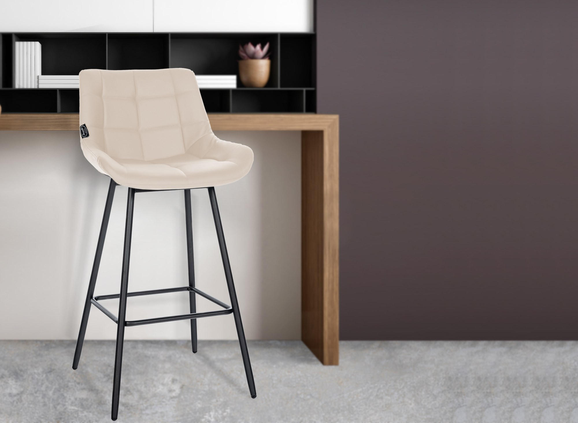 BARHOCKER Lederlook creme - Creme/Schwarz, Textil/Metall (49/104/56cm) - CLP
