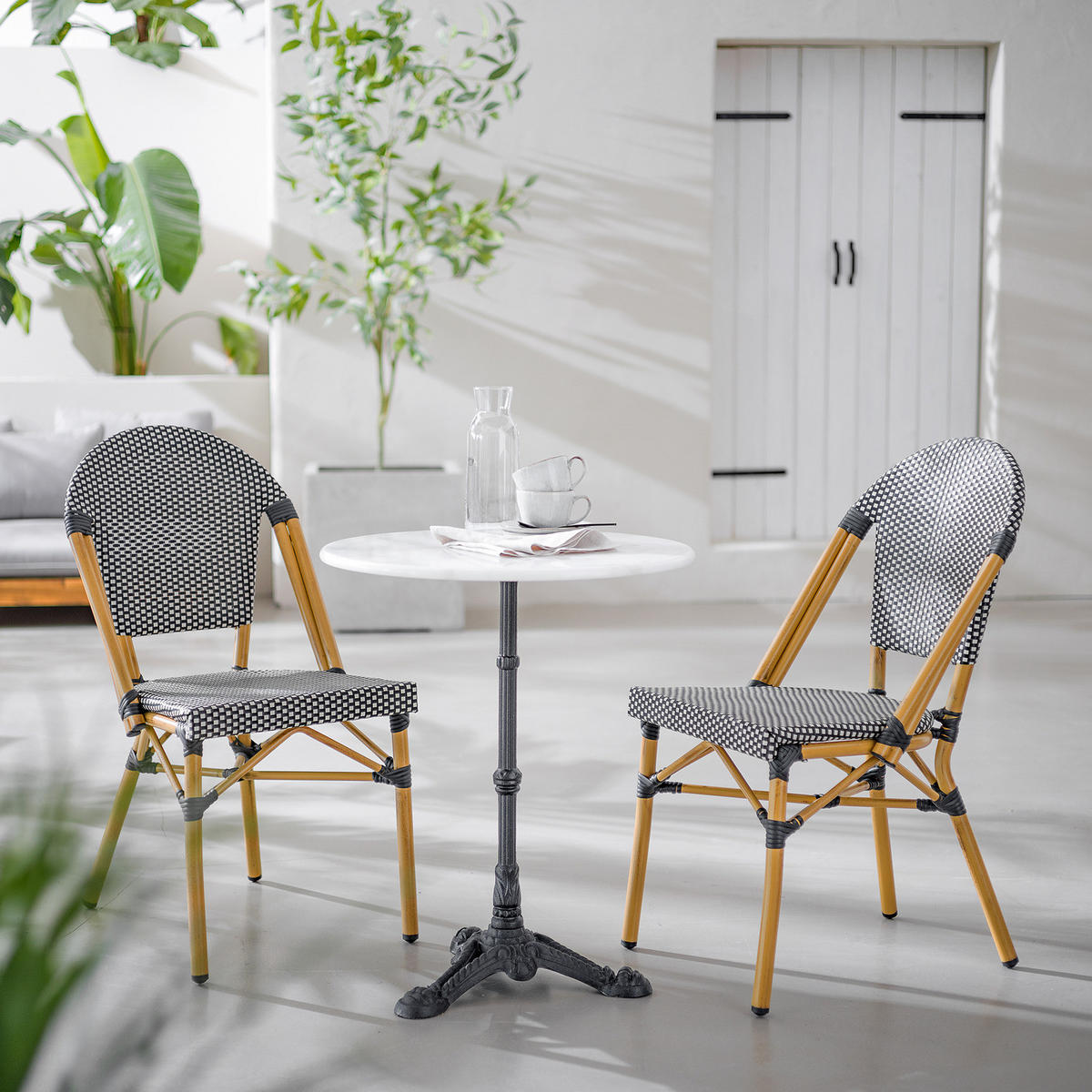 GARTENSTUHL - Aluminium / Textilene - Schwarz / Weiß - 2er-Set - Schwarz/Weiß, Textil/Metall (46/99/58cm) - home24