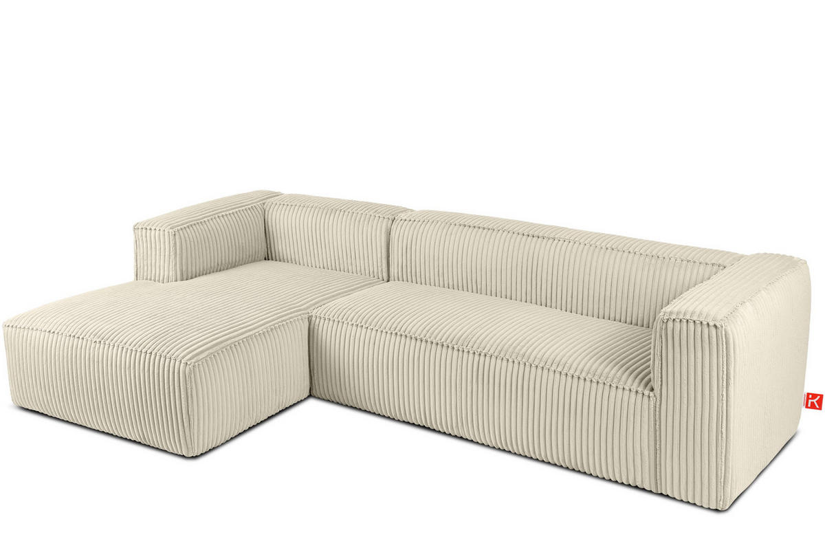 ECKSOFA-LINKS FEROX Modern, Cord-Stoff, cremefarben - Creme, Textil (305/175cm) - KONSIMO®