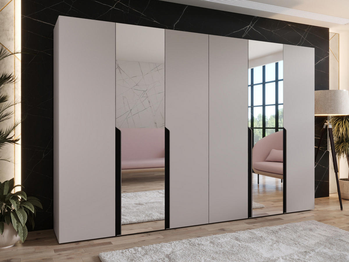 DREHTÜRENSCHRANK Mila II 300 - Kaschmir/Schwarz, Holzwerkstoff/Kunststoff (300/202/52cm) - MIRJAN24