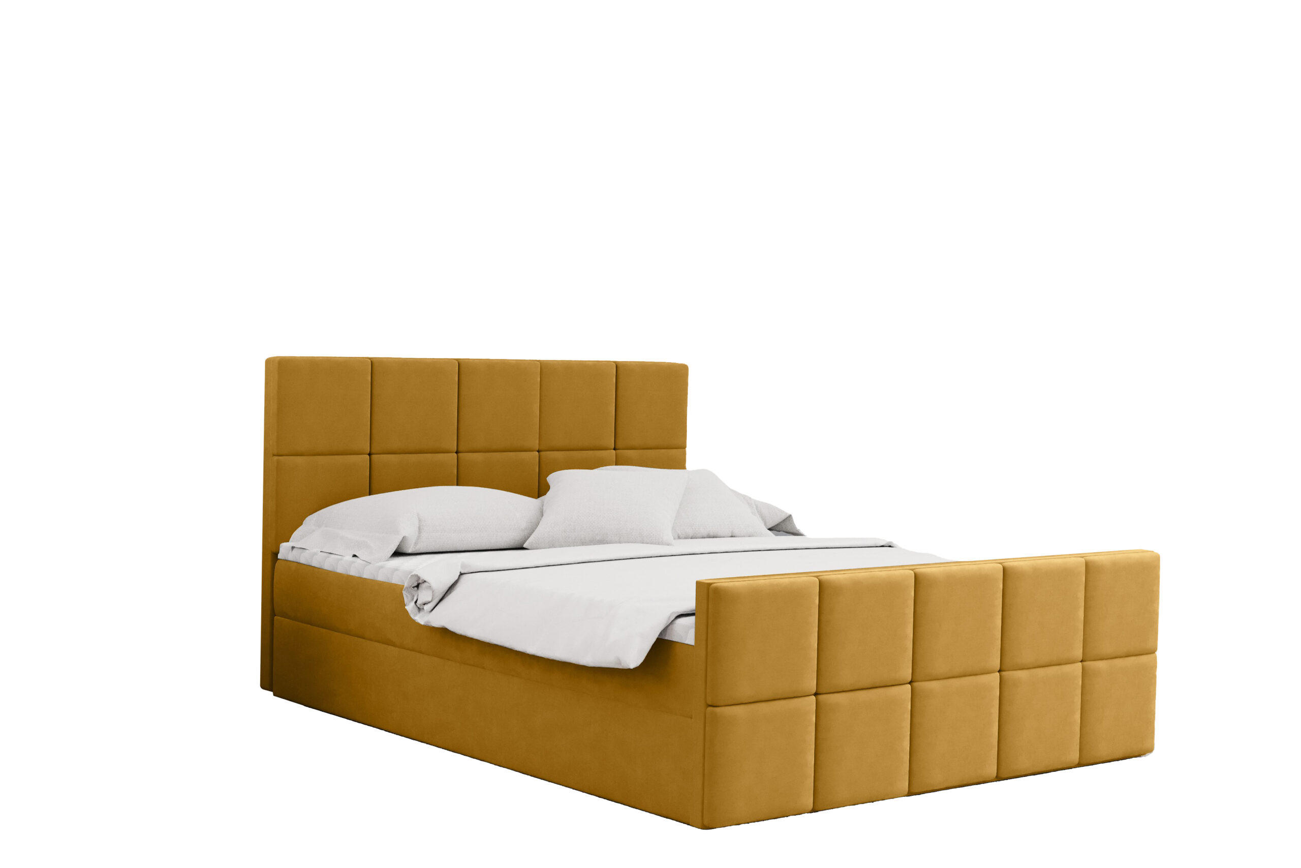 BOXBETT mit Bettkasten und Matratze Topper HANA Stoff Matt Velvet Gelb 140x200 cm H2-Pocket - Gelb, Holz/Textil (140/200cm) - Kaiser Möbel